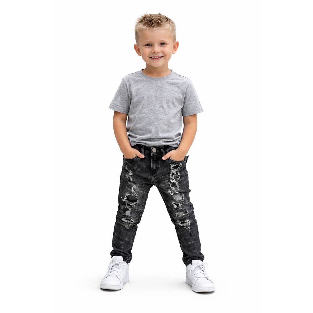 FWRD Denim Boys Size 6 Distressed Black Skinny Jeans Ripped Moto Biker Style